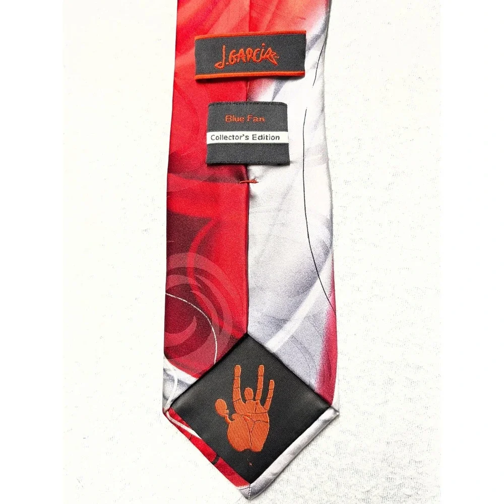 J. Garcia Blue Fan Silk Tie Men Red Silver Black Abstract Art Collectors Edition